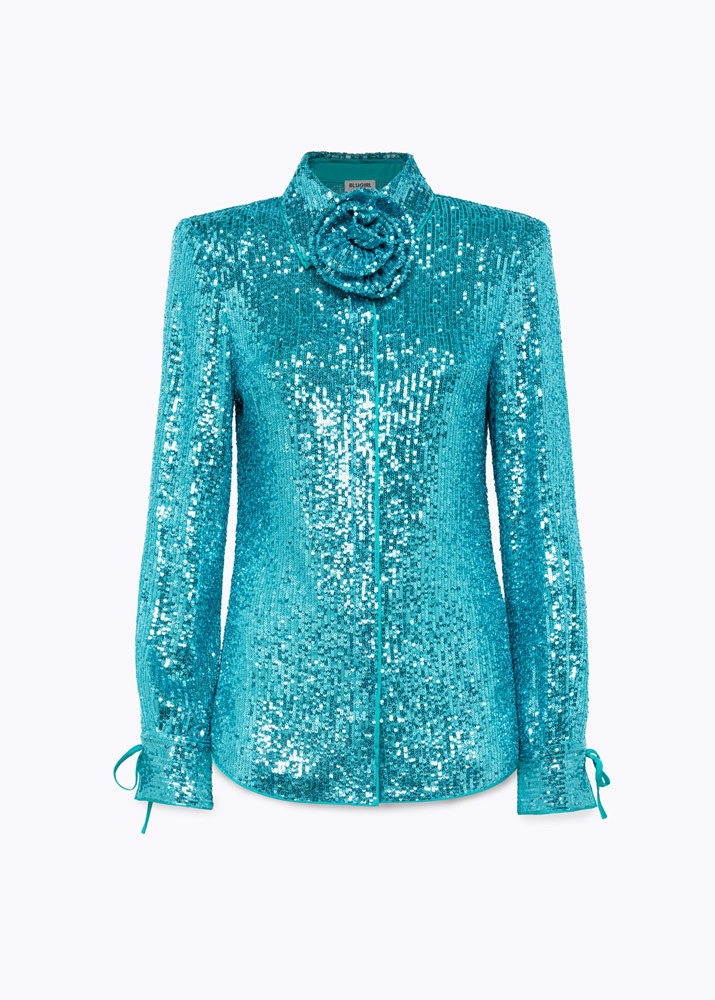 Full sequin shirt with rose decoration