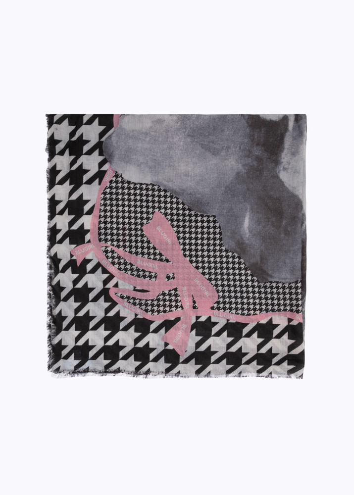 HOUNDSTOOTH PRINT SCARF WITH ROSE