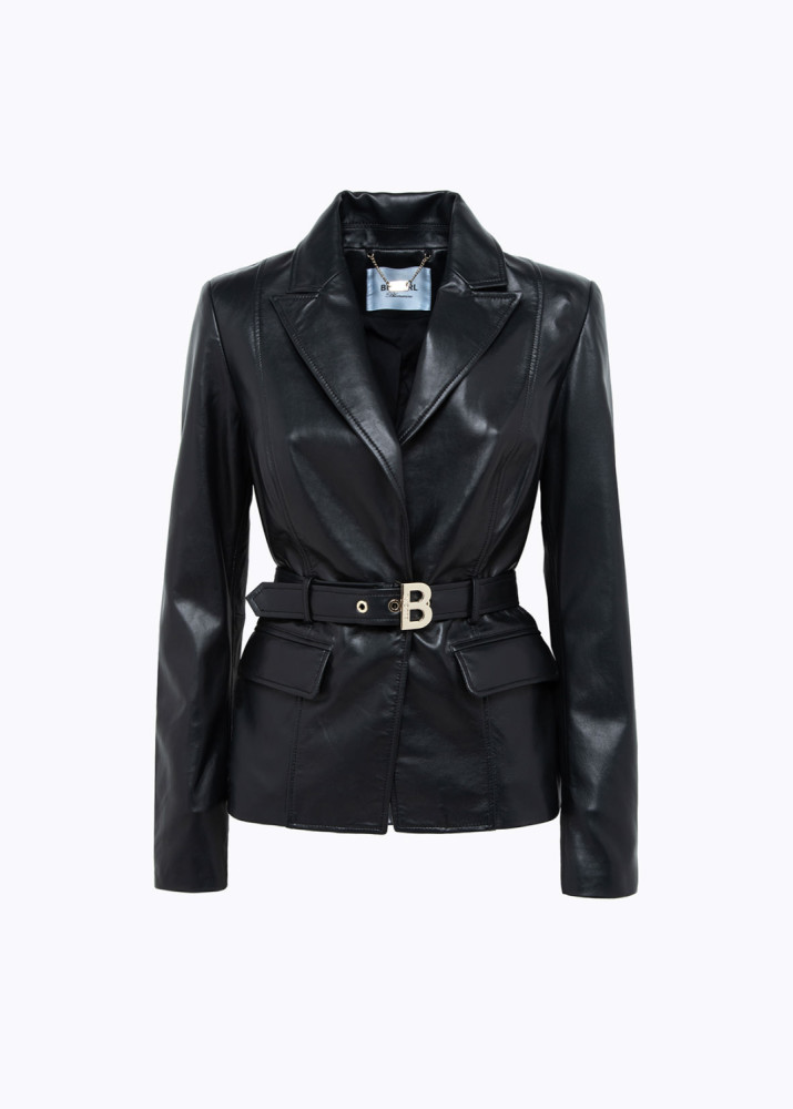 LEATHER BLAZER JACKET WITH BELT