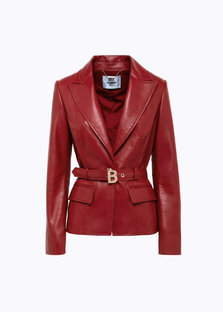 LEATHER BLAZER JACKET WITH BELT