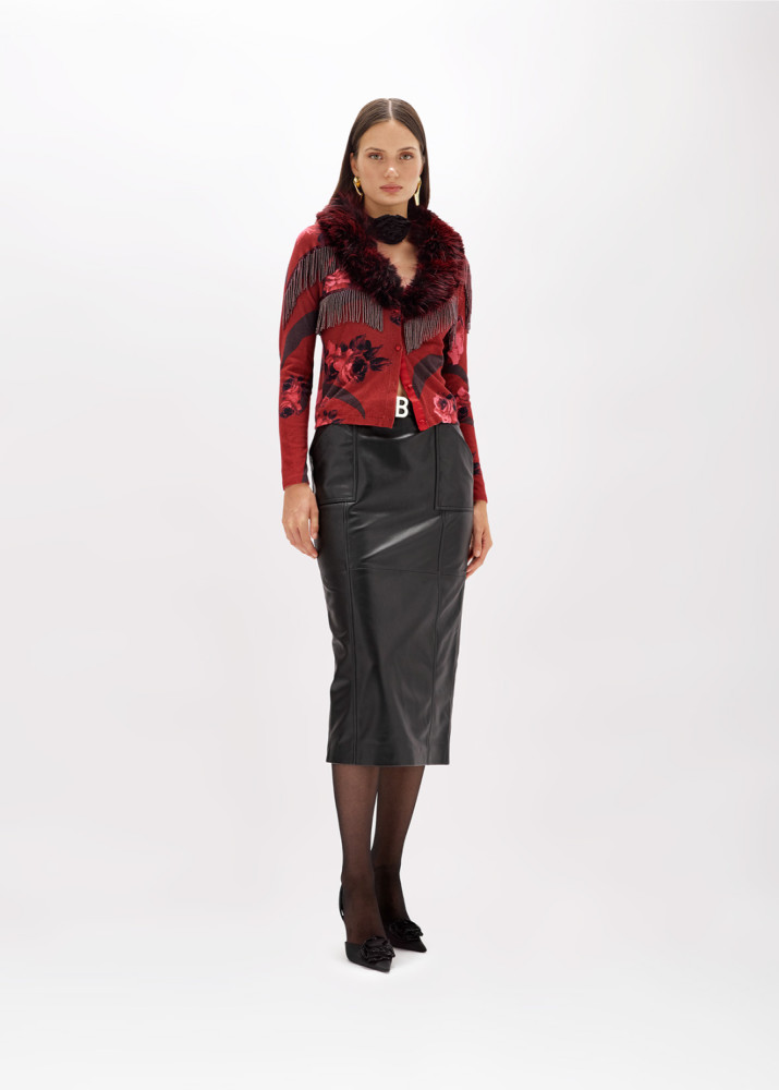 LEATHER MIDI SKIRT WITH BELT