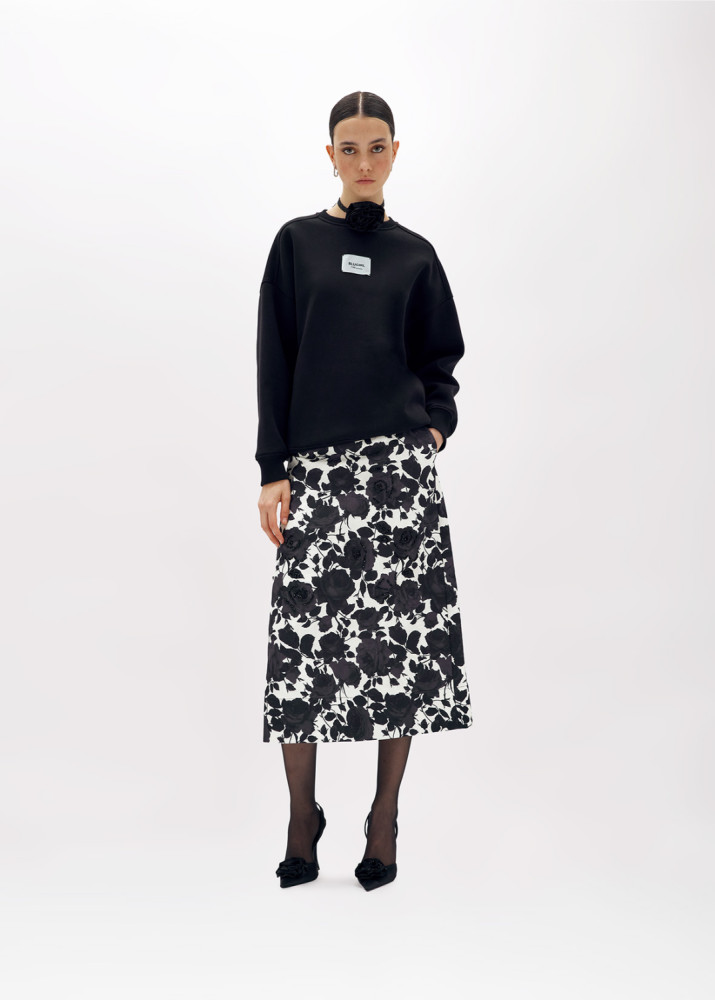 JACQUARD MIDI SKIRT WITH ROSES