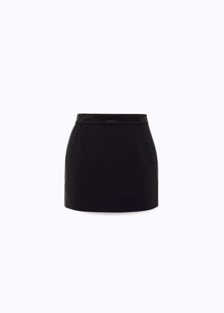 Stretch crêpe mini skirt with rhinestones