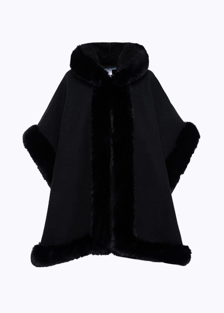 FAUX FUR HOODED PONCHO 