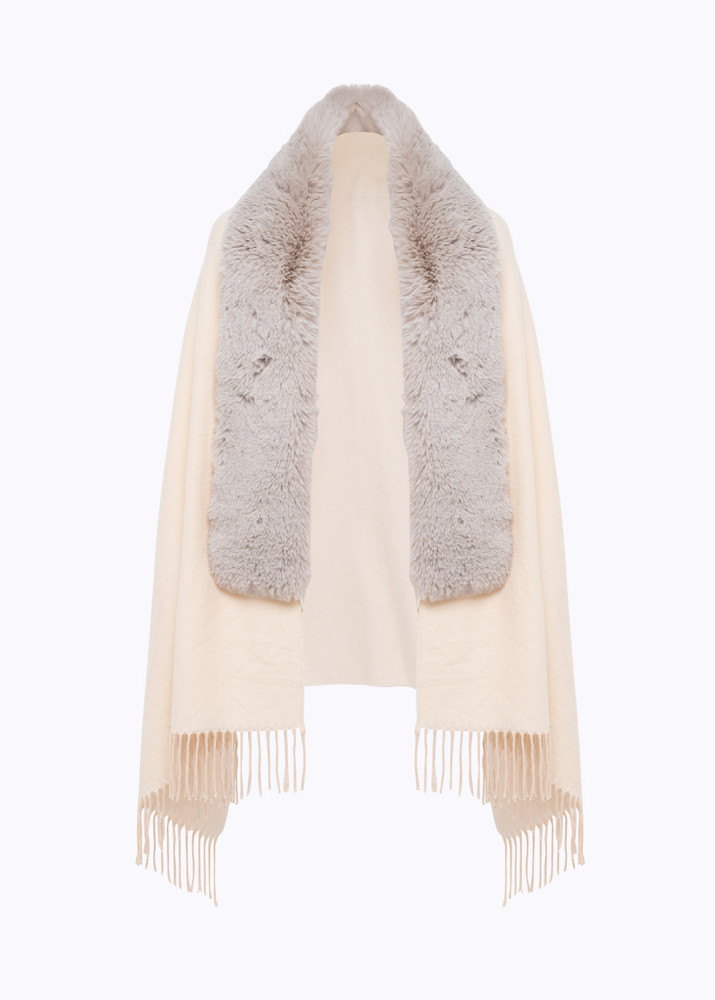 KNIT STOLE WITH FAUX FUR COLLAR