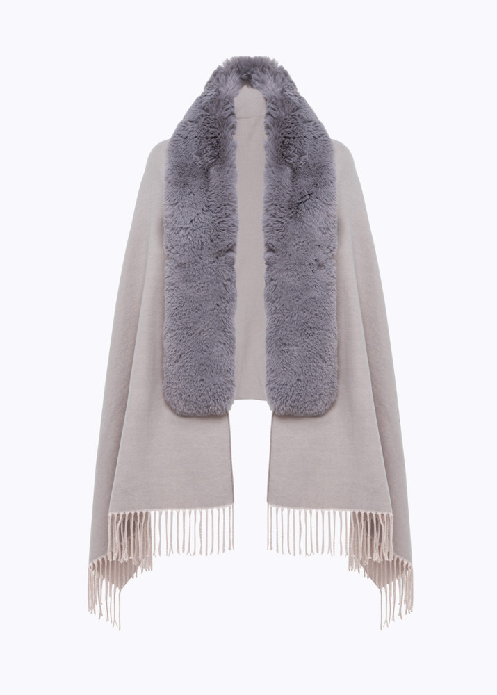 KNIT STOLE WITH FAUX FUR COLLAR