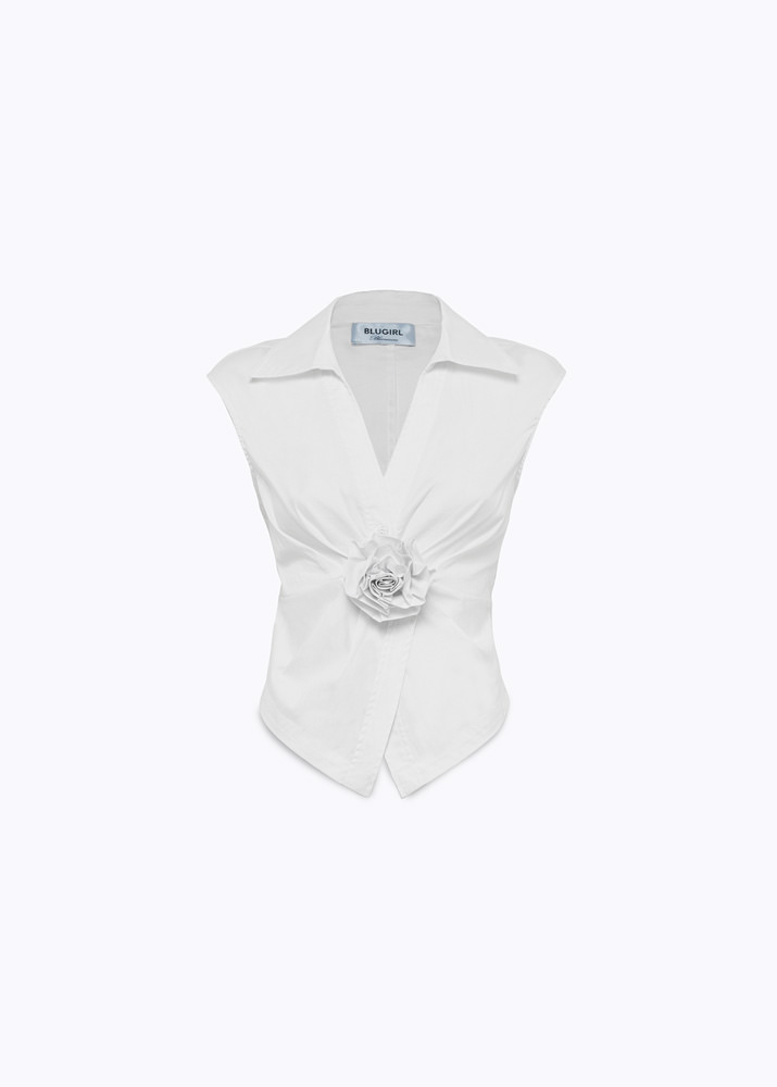 Poplin blouse with rose decoration